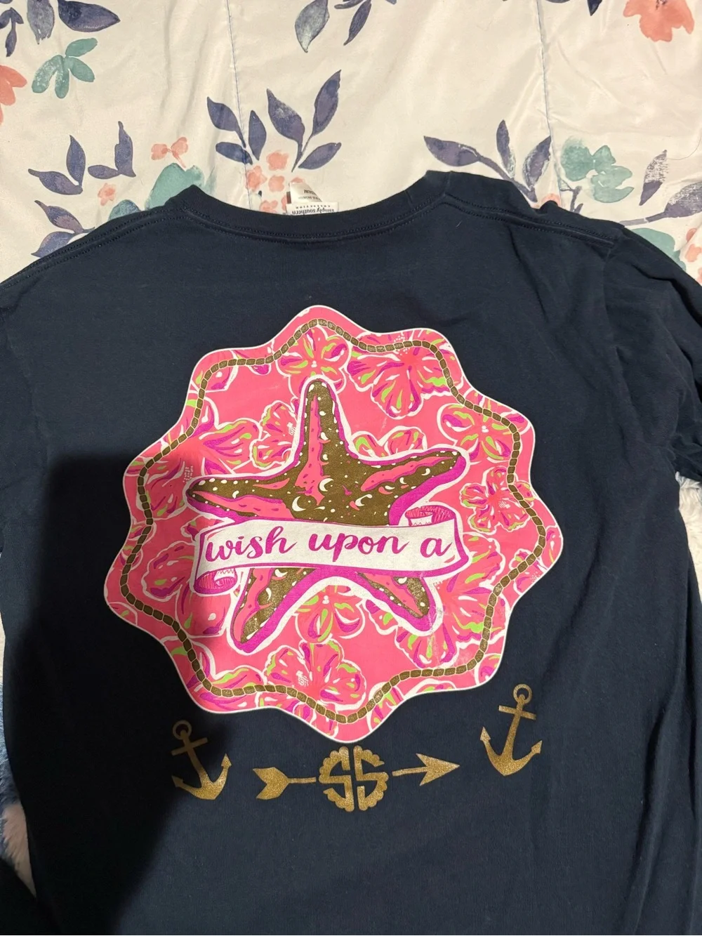 Simply Southern Navy Long-Sleeve Tee with Pink & Gold Sleeve Text Medium - Picture 5 of 5